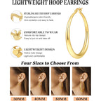 Silver Hoops Earrings for Women Hypoallergenic 925 Sterling Silver 14K Gold Plated Hoop Earrings Lightweight Large Thick Hollow Tube Hoop Earrings 30/40/50/60MM