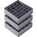 3 Pack Sock Underwear Drawer Organizer Dividers, 64 Cell Fabric Foldable Dresser Organizer For Closet Organizers And Storage Boxes For Organizing Socks, Underwear, Ties (16+24+24 Cell, Gray)