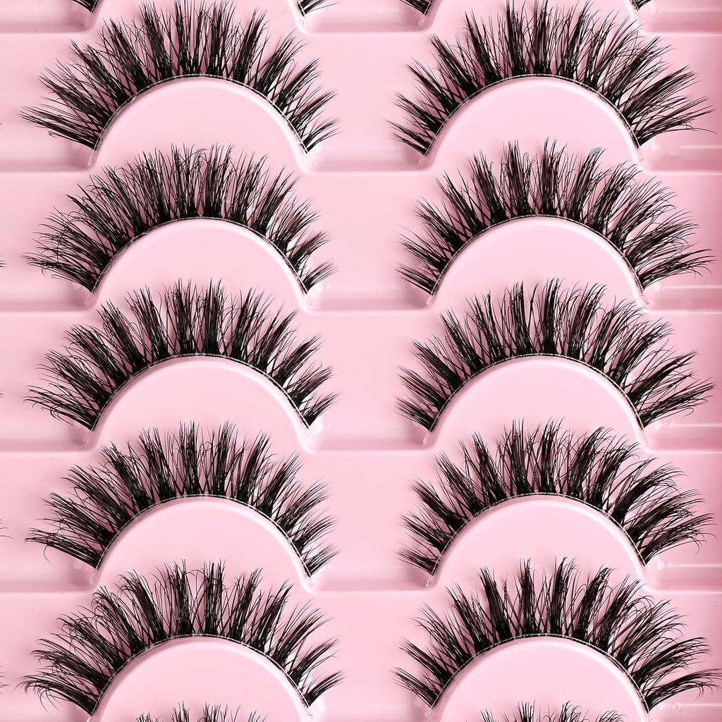 Lashes False Eyelashes Cat Eye Fake Lash Strips Natural Wispy Eyelash Pack Short Mink Cateye Strip Lashes Natural Look Clear Band Demi Wispies Pestañas Postizas For Daily Makeup And Beginners