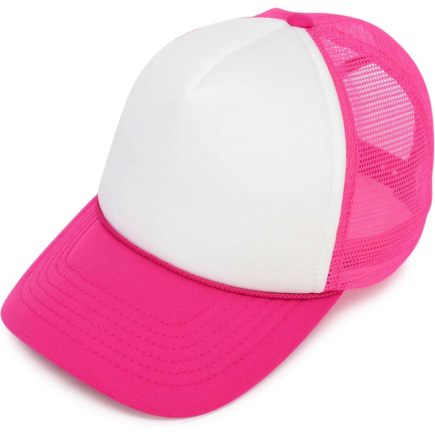 DALIX Two Tone Trucker Hat Summer Mesh Cap with Adjustable Snapback Strap Hot Pink