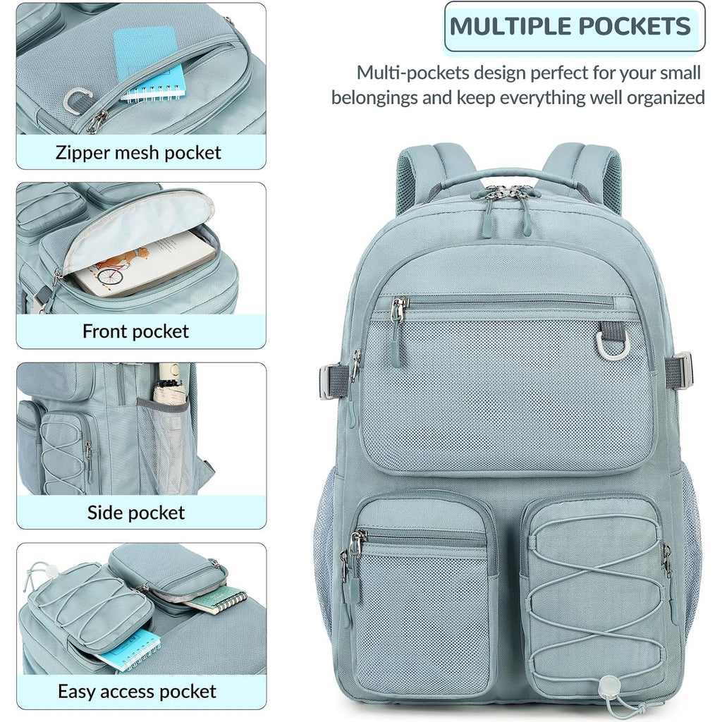 Lohol Water Resistant Backpack With Mulitiple Pockets For School Travel Outdoor College, 15.6 Inch Laptop Daypack For Men And Women (Blue)