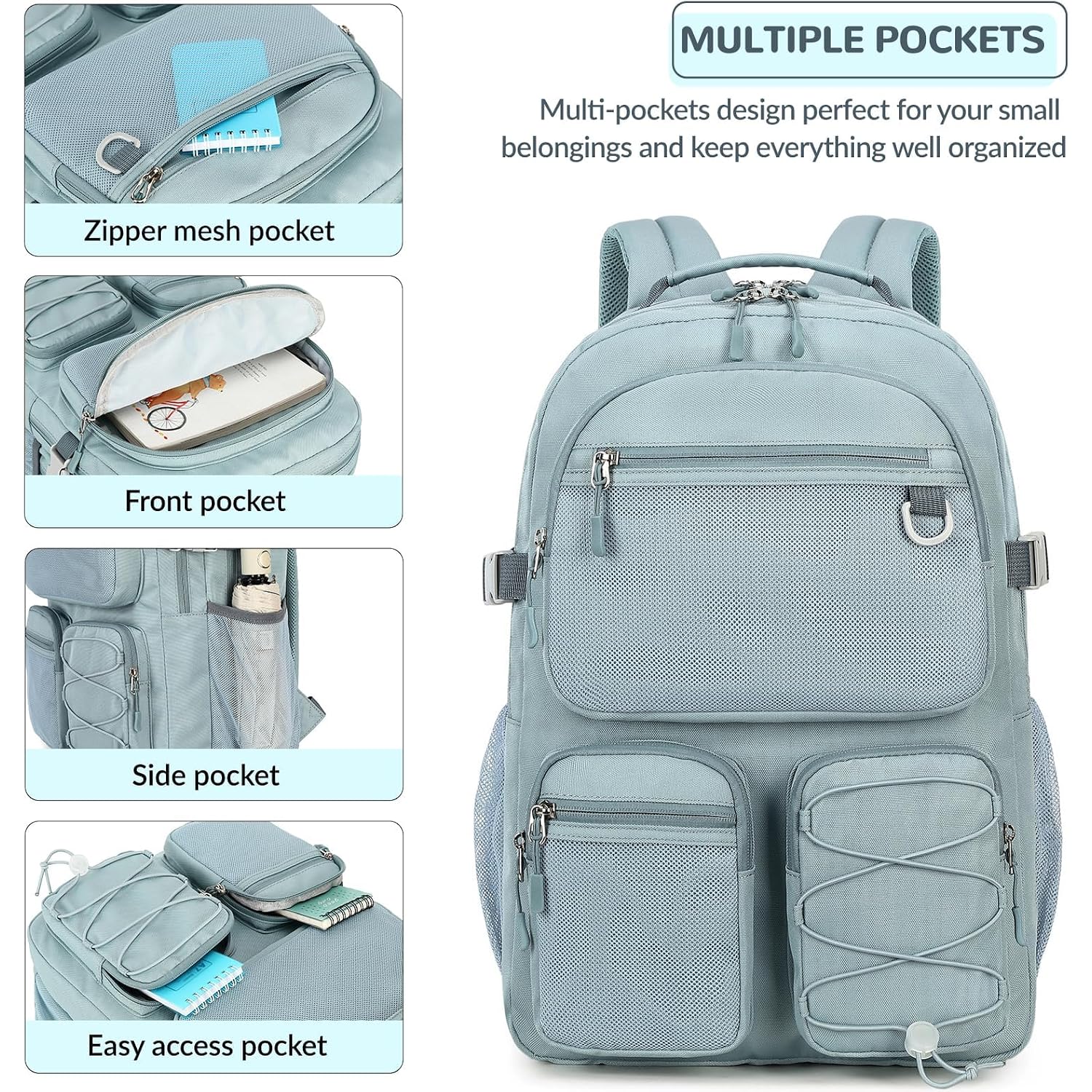 Lohol Water Resistant Backpack With Mulitiple Pockets For School Travel Outdoor College, 15.6 Inch Laptop Daypack For Men And Women (Blue)