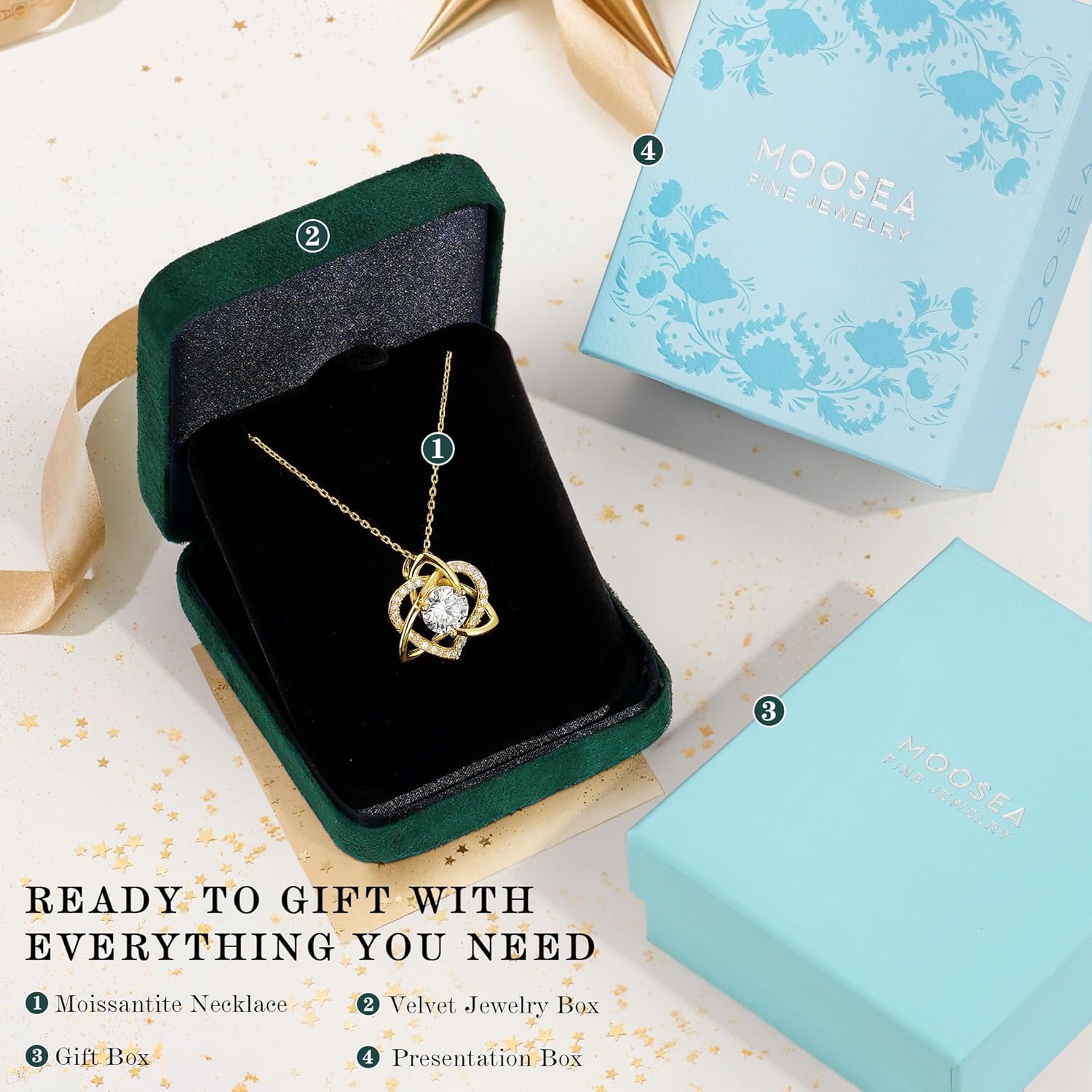 MOOSEA Mothers Day Gifts for Wife,1-3CT Trinity Celtic Knot Moissanite Necklace 925 Sterling Silver with Rhodium Plating Anniversary Birthday Gift for Women Mom Her Eternity Jewelry Mothers Day Gifts