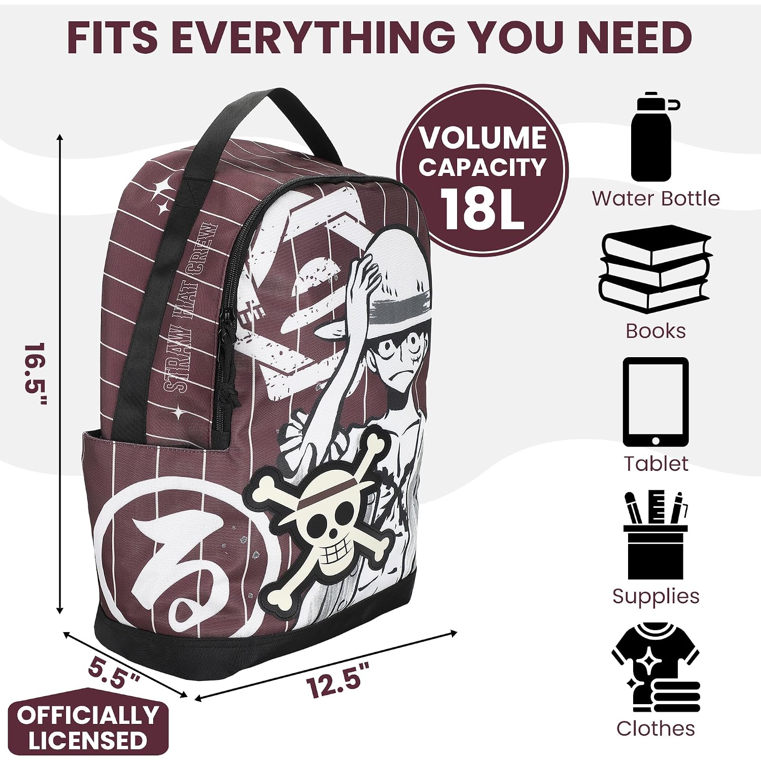 Bioworld One Piece Luffy Character Art 18.5” Adult Brown Backpack