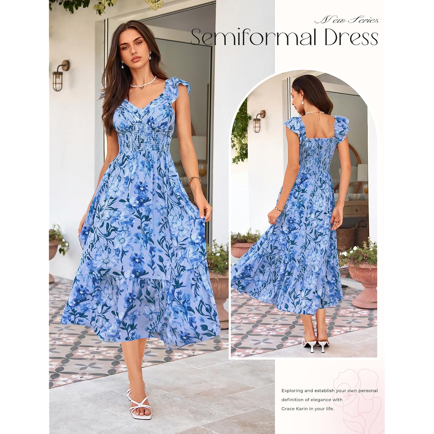 Grace Karin Women'S Summer Floral Maxi Dress 2026 Ruffle Sleeve Smocked Sundress Flowy Wedding Guest Long Dresses With Pocket