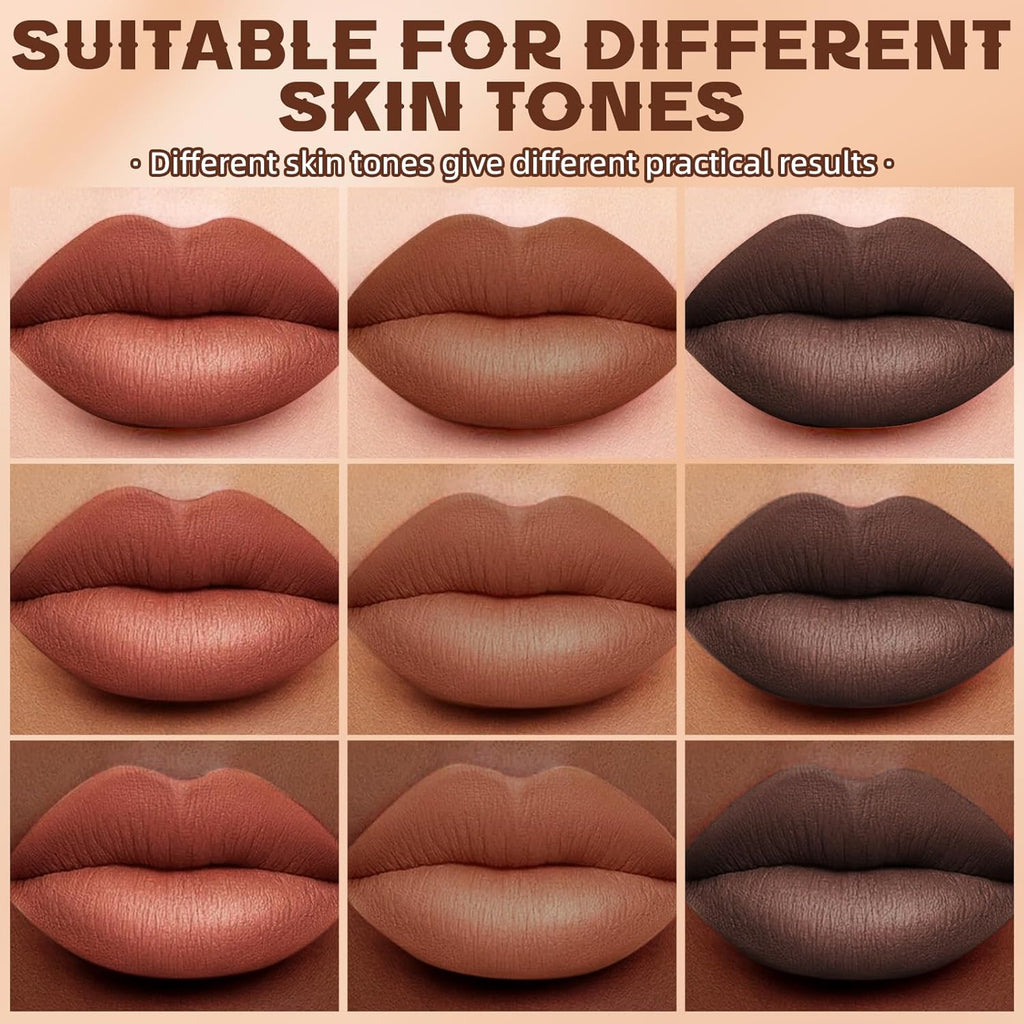 HOSAILY 3 Colors 2 in 1 Lip Liner Set, Matte Nude Dark Brown Red Lip Liner Lipstick Plumping Smooth Creamy Lip Combo, High Pigmented Long lasting Light Brown Ombre Lips Stain Pencil Effect Makeup