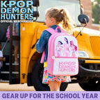 Get Trend Kpop Demon Hunters Backpack For Girls, Officially Licensed 18In Bookbag & Adjustable Padded Straps, Lightweight Travel School Bag, Huntrix Gifts For Girls (Pink/White)