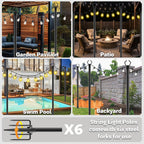 6 Pack 10 Ft Heavy Duty Metal String Light Poles Adjustable Outdoor Lighting Stand For Patio,Backyard,Garden,Party & Wedding Rustproof & Sturdy With Hooks
