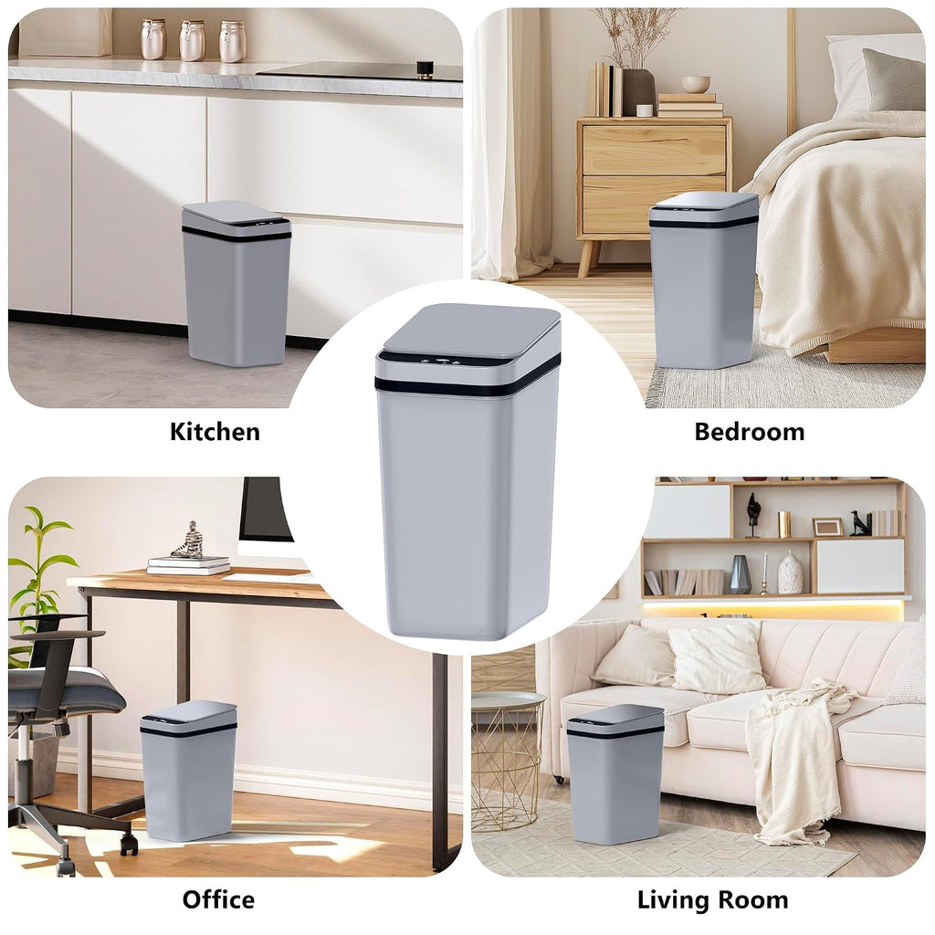 3Pack Bathroom Small Trash Can With Lid, 2.6 Gallon Touchless Automatic Garbage Can Slim Waterproof Motion Sensor Smart Trash Bin For Bedroom, Office, Living Room White/Black/Grey