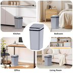 3Pack Bathroom Small Trash Can With Lid, 2.6 Gallon Touchless Automatic Garbage Can Slim Waterproof Motion Sensor Smart Trash Bin For Bedroom, Office, Living Room White/Black/Grey