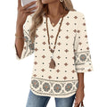LOMON Womens 3/4 Sleeve V Neck Bohemian Blouses Casual Loose Fit Tunic Tops Vacation Clothes