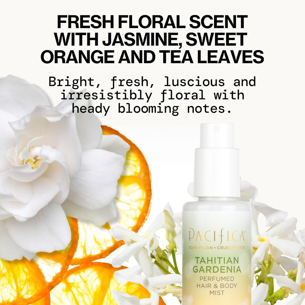 Pacifica Tahitian Gardenia Hair Perfume & Body Mist for Women — Alcohol-Free Hair & Body Spray, Floral Gardenia Perfume, Vegan & Cruelty-Free, Clean Fragrance, 6 Fl Oz