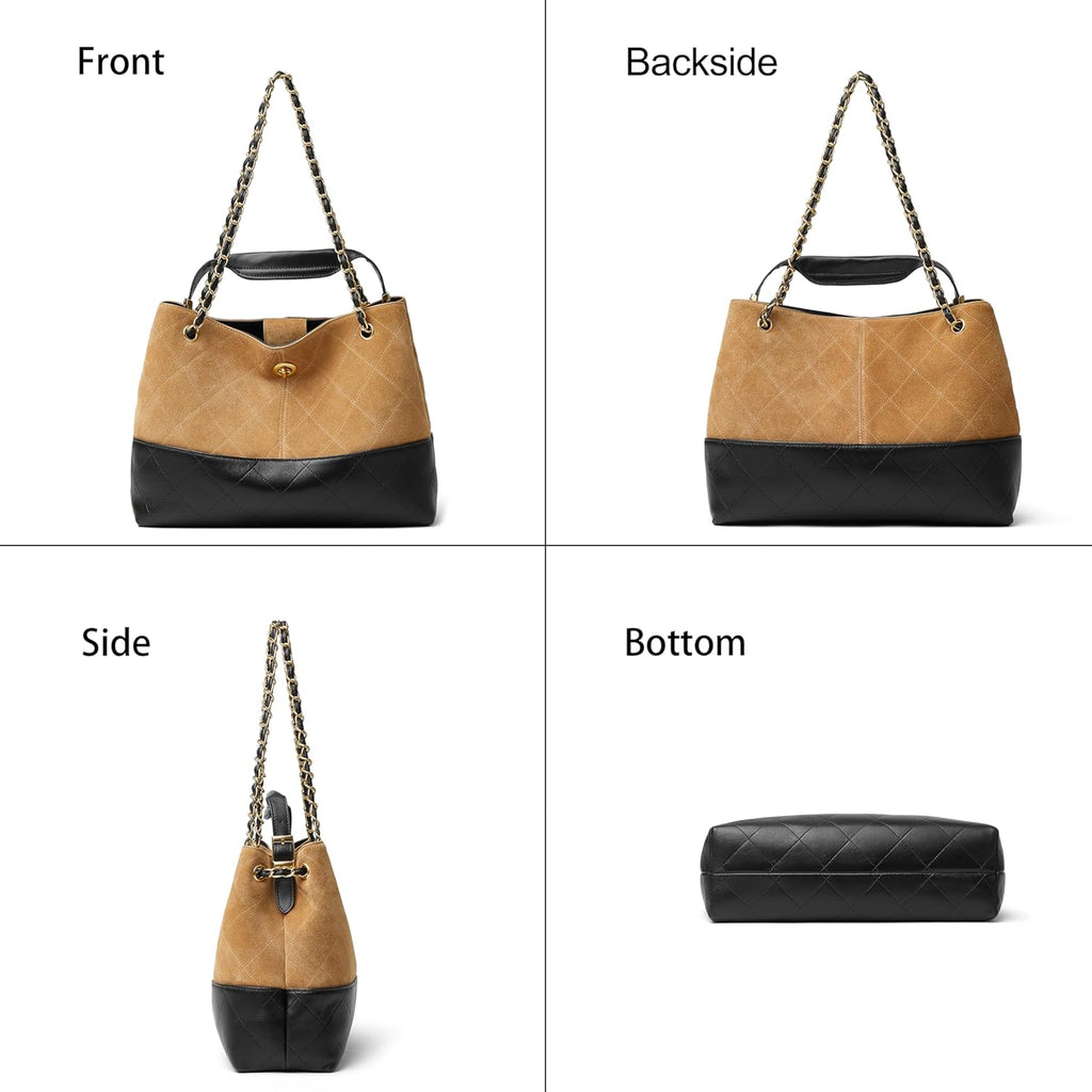 DORIS&JACKY Designer Satchel Tote Purse, Women Soft Lambskin Top Handle Shoulder Bag with Twist Lock Closure and Chain Strap