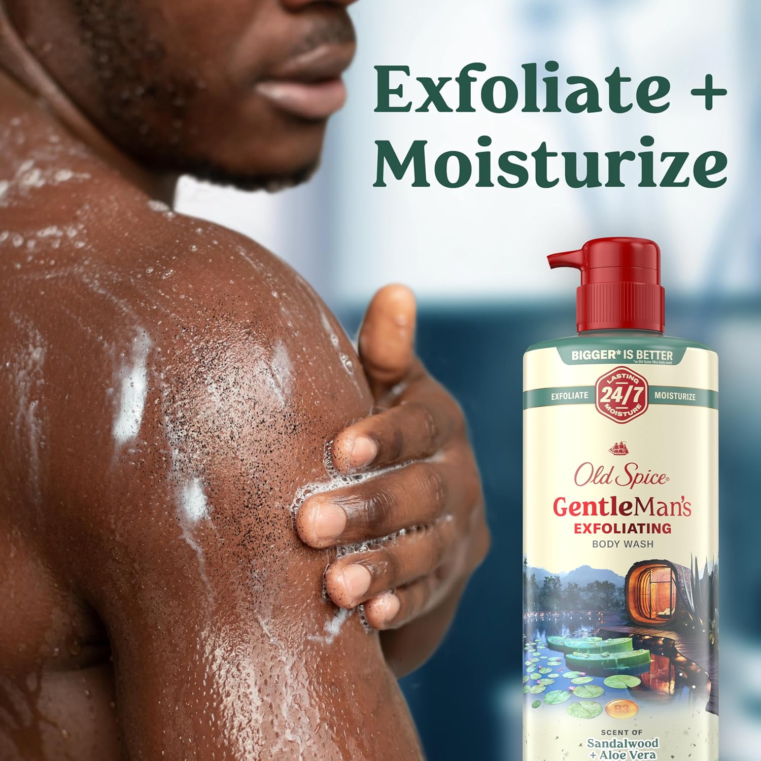 Old Spice Gentleman'S Exfoliating & Moisturizing Body Wash For Men, 24/7 Shower Fresh With Long Lasting Scent, Renewing Vitamin B3 Blend, Sandalwood + Aloe Vera Scent, 26 Oz