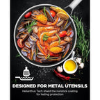 Frying Pans Non Stick, Hybrid Ceramic With Lid, 12 Inch Tri-Ply Stainless Steel Skillet, Non-Toxic, PFAS/PFOA/PTFE Free, Metal Utensil Safe, Dishwasher & Oven Safe