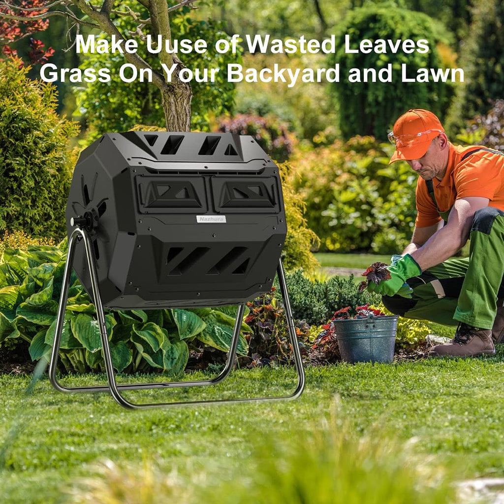 Compost Tumbler Bin Composter Dual Chamber 43 Gallon (Bundled With Pearson'S Gardening Gloves)