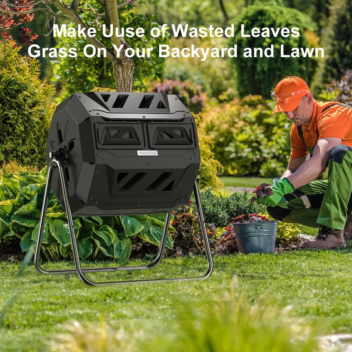 Compost Tumbler Bin Composter Dual Chamber 43 Gallon (Bundled With Pearson'S Gardening Gloves)