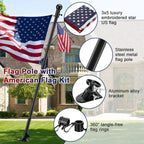American Flag With Pole - Includes 5Ft Heavy Duty Flag Pole Holder For Outside House,3X5 Embroidered Us Flag And Wall Mount Bracket,Tangle Free Flagpoles Kit For Porch,Garage,Outdoor