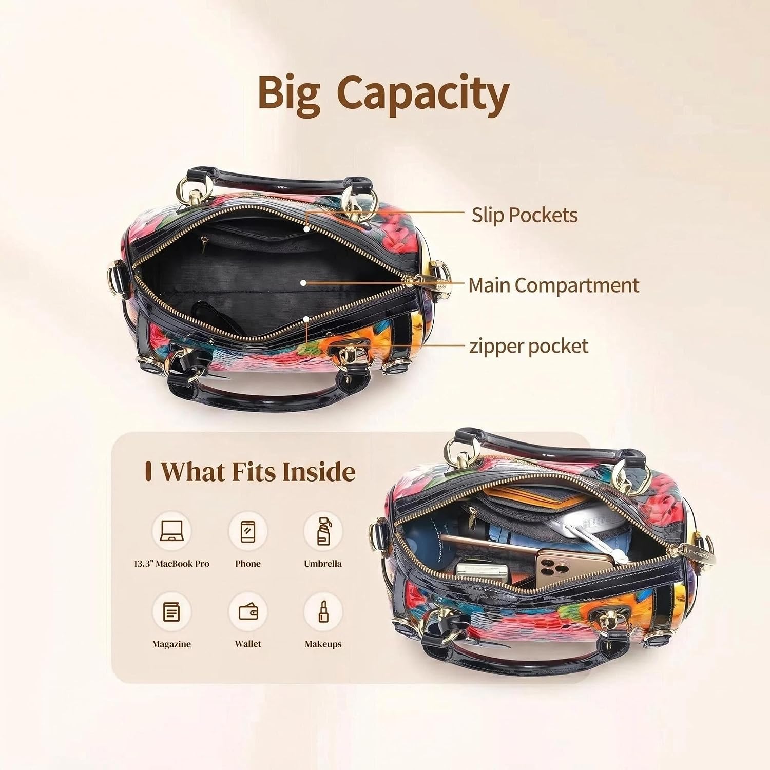 Genuine Leather Tote Bag, Leather Purse For Woman, Top Handle Crossbody Bag Patent Leather Shoulder Bag With Strap