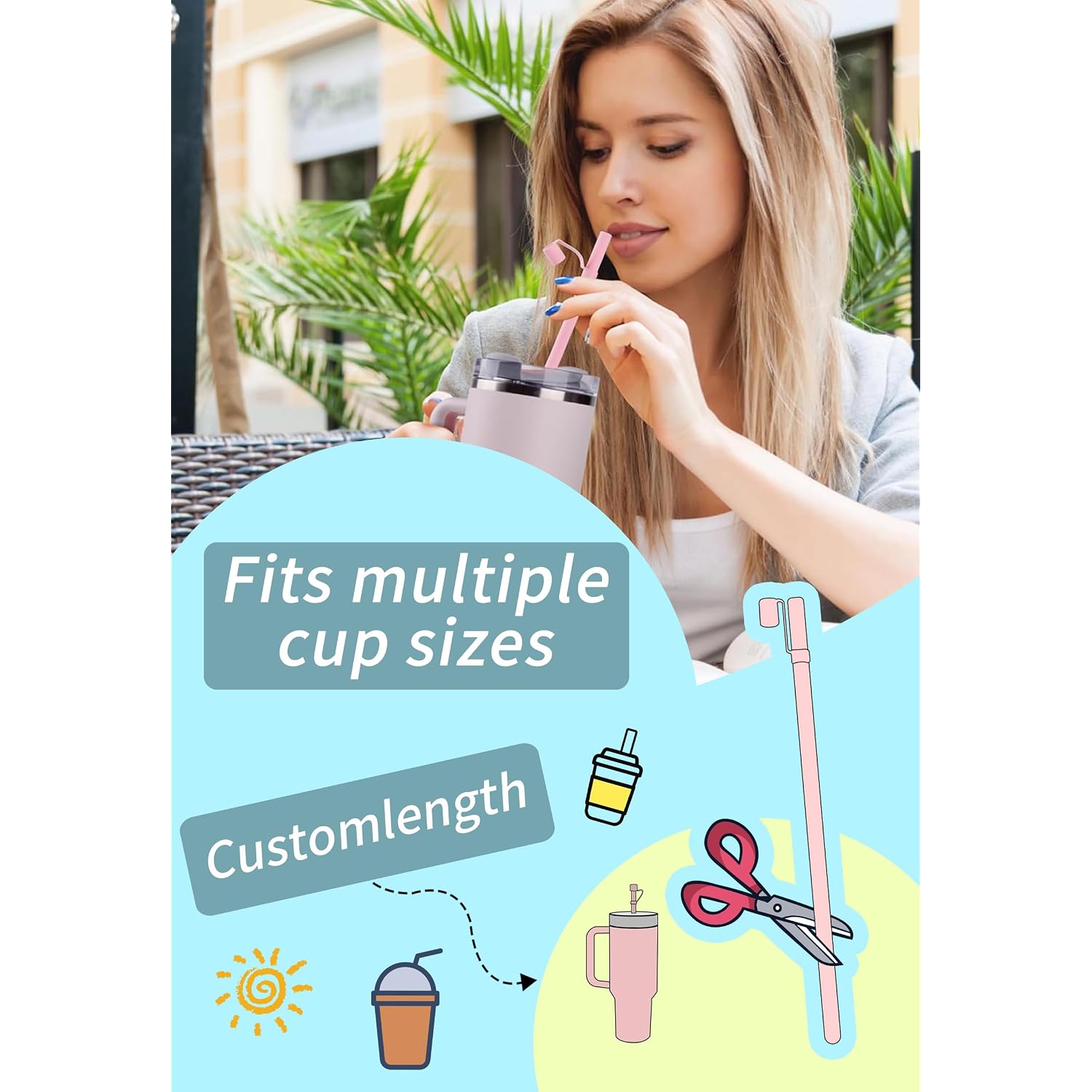 Reusable Replacement 12 Inch Long Silicone Straw With Cover, Stocking Stuffers Gifts For Women Men Teens Girls Boys, Compatible With Stanley Tumbler Cup Accessorie 40 Oz 30 Oz (6 Pack)