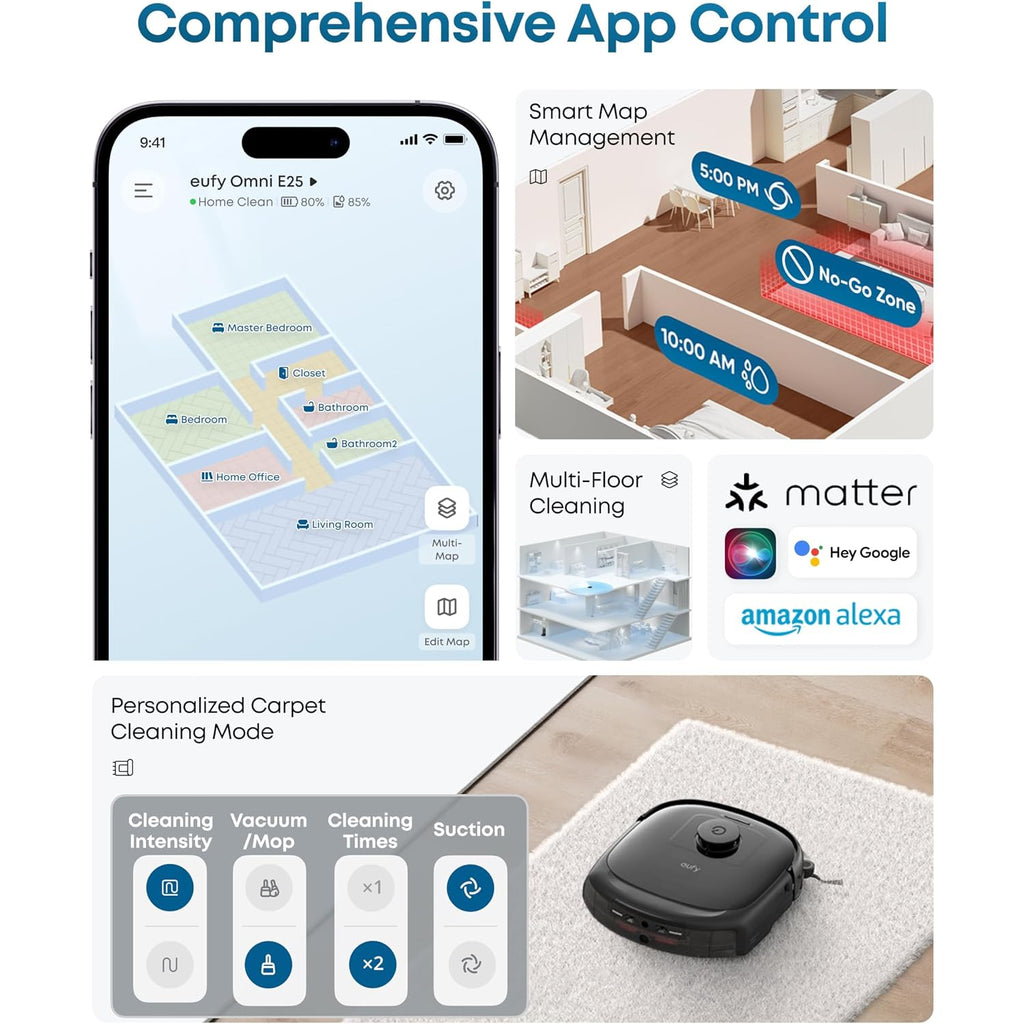 Eufy E25 Robot Vacuum And Mop Combo, 20,000 Pa, Hydrojet Roller Mop | Extendable Side Brush, Zero-Tangle Design, All-In-One Station, Ai Obstacle Avoidance, Edge-To-Corner Cleaning
