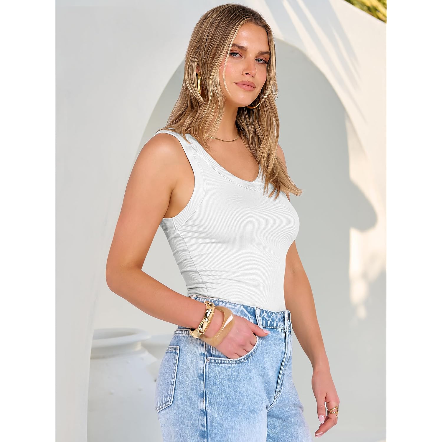 Tank Tops for Women V Neck Ribbed Knit Slim Fitted Sleeveless Basic Tee Tanks Casual Summer Clothes 2026
