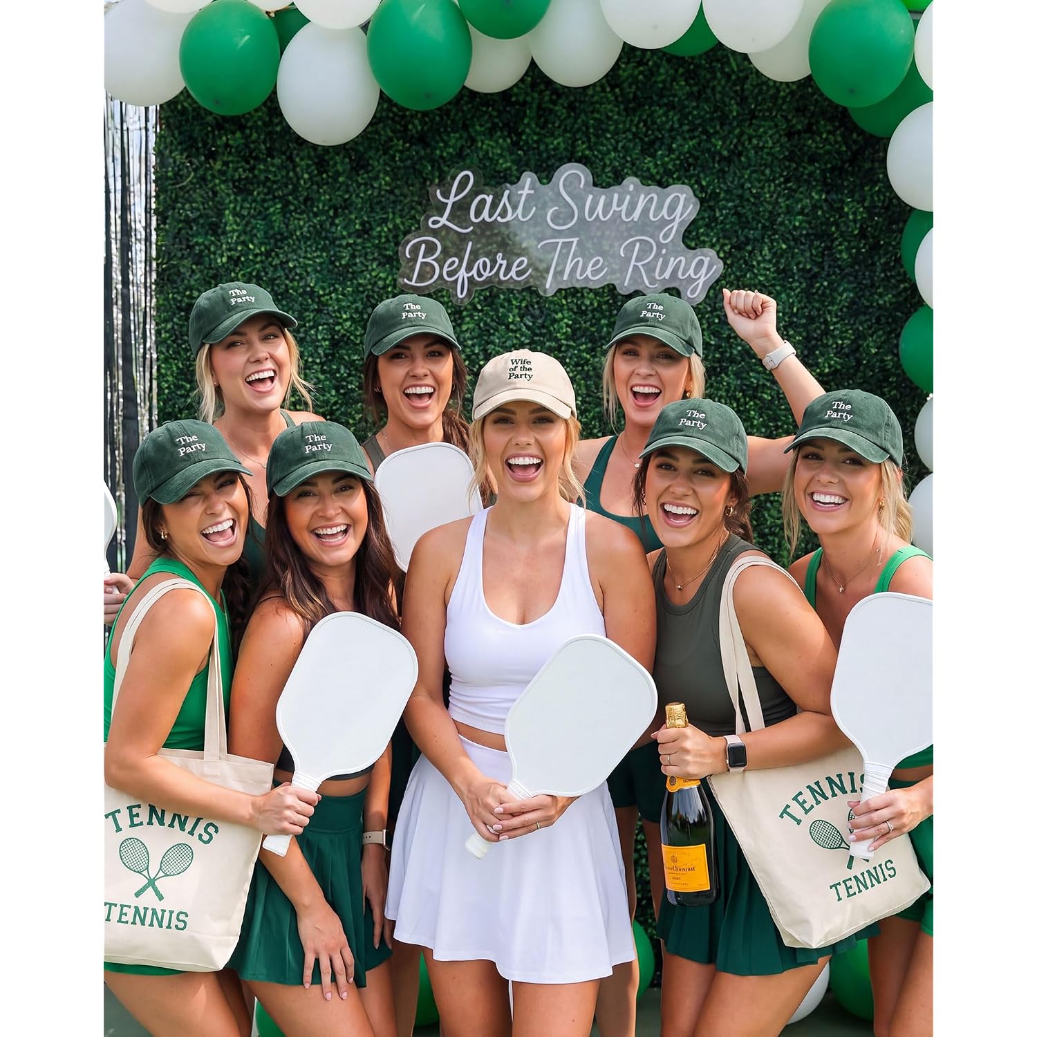 8 Pack Adjustable Bachelorette Hat, 1 Wife of the Party Cap and 7 the Party Cap for Bridesmaid Bride Wedding Gift Beige, Green