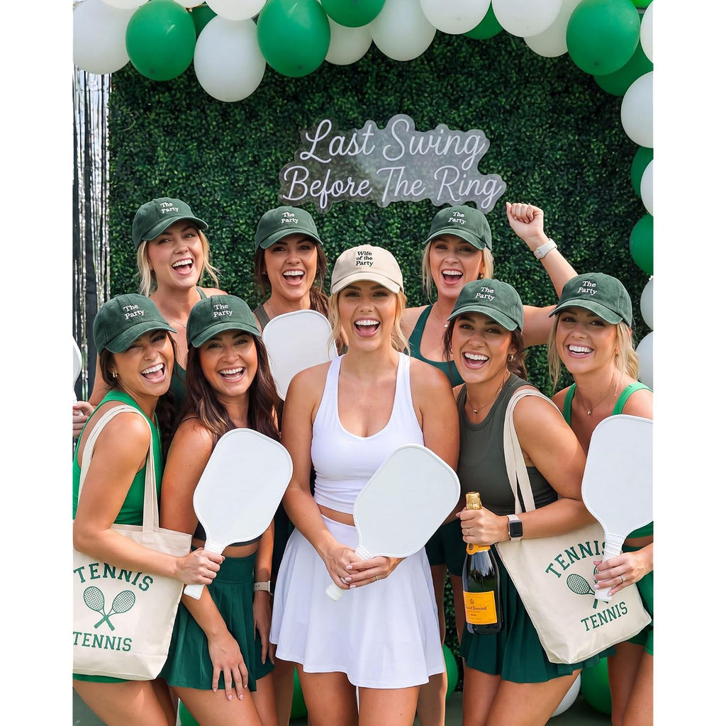 8 Pack Adjustable Bachelorette Hat, 1 Wife of the Party Cap and 7 the Party Cap for Bridesmaid Bride Wedding Gift Beige, Green