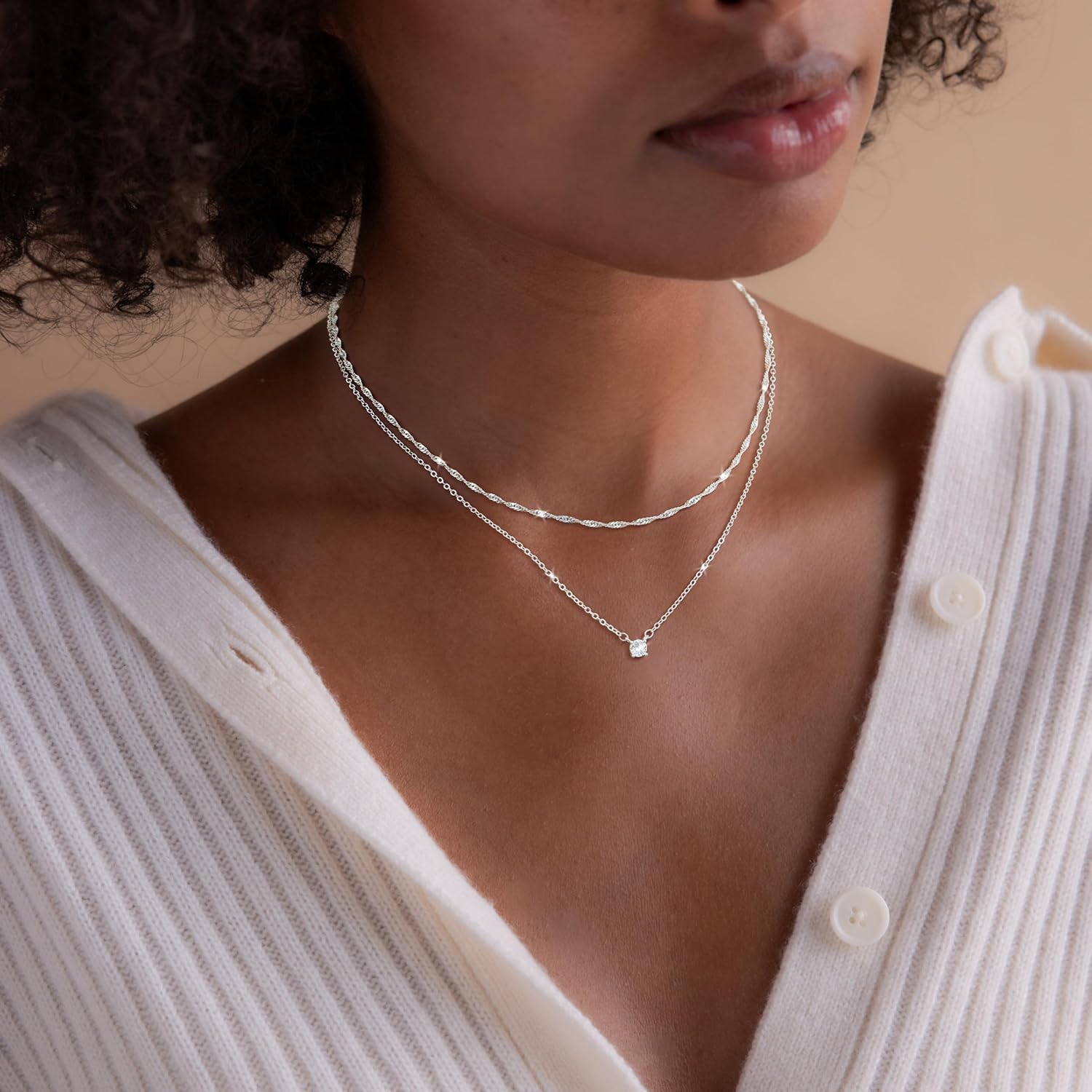 Dainty 14K Gold Plated/Silver Cubic Zirconia Diamond Necklaces for Women,Simple CZ Layered Gold Silver Necklaces Stack Trendy Jewelry Gifts
