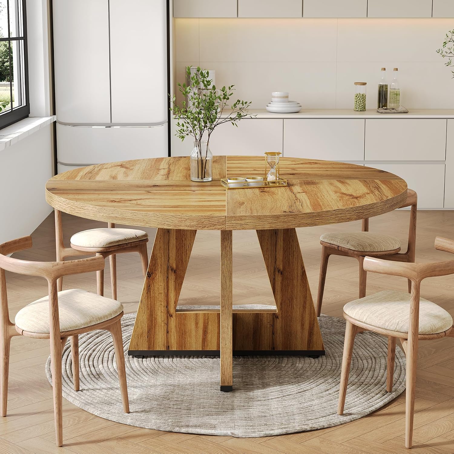 Little Tree Round Dining Table For 4-6 People, 47 Inches Dining Room Table With Wooden Pedestal Base, Modern Dinner Table, Circle Kitchen Tables For Dining Room, Kitchen, Living Room(Table Only)