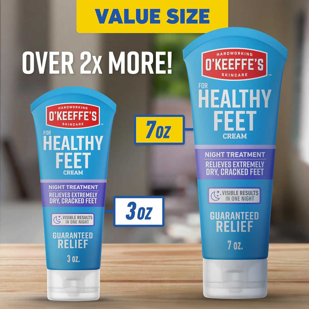 O'Keeffe's for Healthy Feet Night Treatment Foot Cream - 7 oz Tube (1 Pack) - Guaranteed Overnight Relief for Extremely Cracked, Dry Feet, Repairing Skincare, Instantly Boosts and Retains Moisture Levels