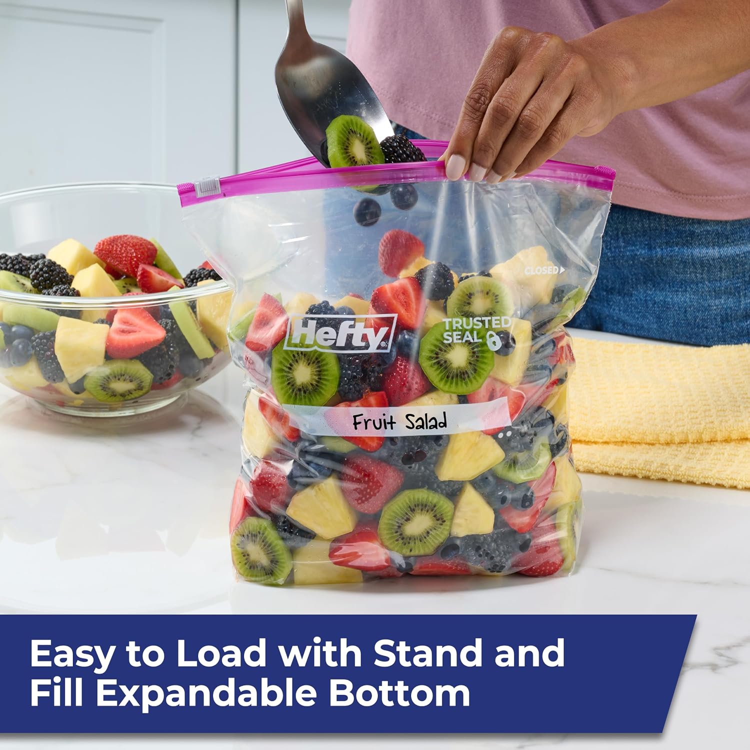 Hefty Slider Gallon Storage Bags, 66 Count, Gallon Size Slider Storage Bags For Storing Food, Bulk Snacks, Travel Toiletries, First Aid Kits, And More, Writable Label, Secure Zip And Click Closure