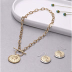 POMINA Chunky Thick Coin Necklace Trendy Fashion Statement Toggle Necklace Worn Gold Tone Pendant Thick Link Chain Layered Pearl Necklace for Women Jewelry