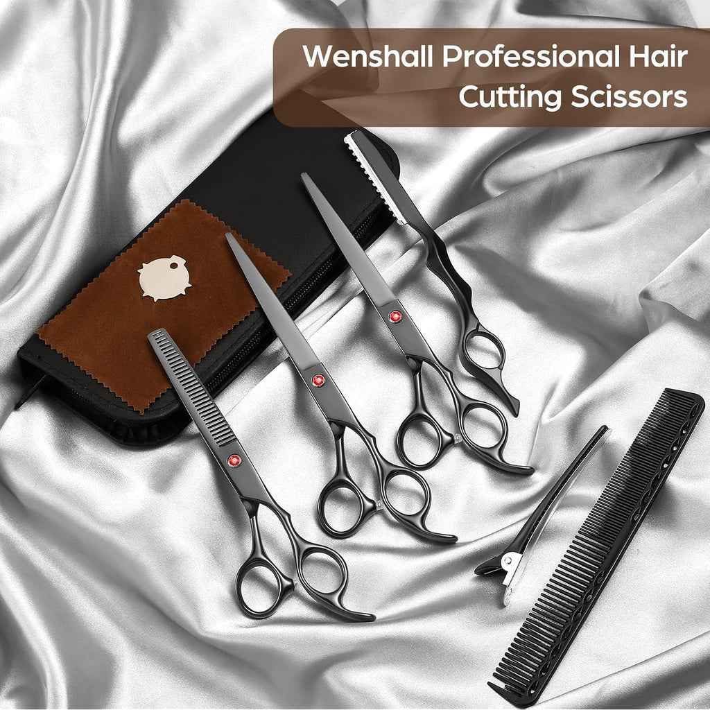 Professional Hair Cutting Scissors Japanese 440C Stainless Steel 7.8 Inch Straight Thinnin Shears Tools For Mother Father Friends' Christmas Gift, Black