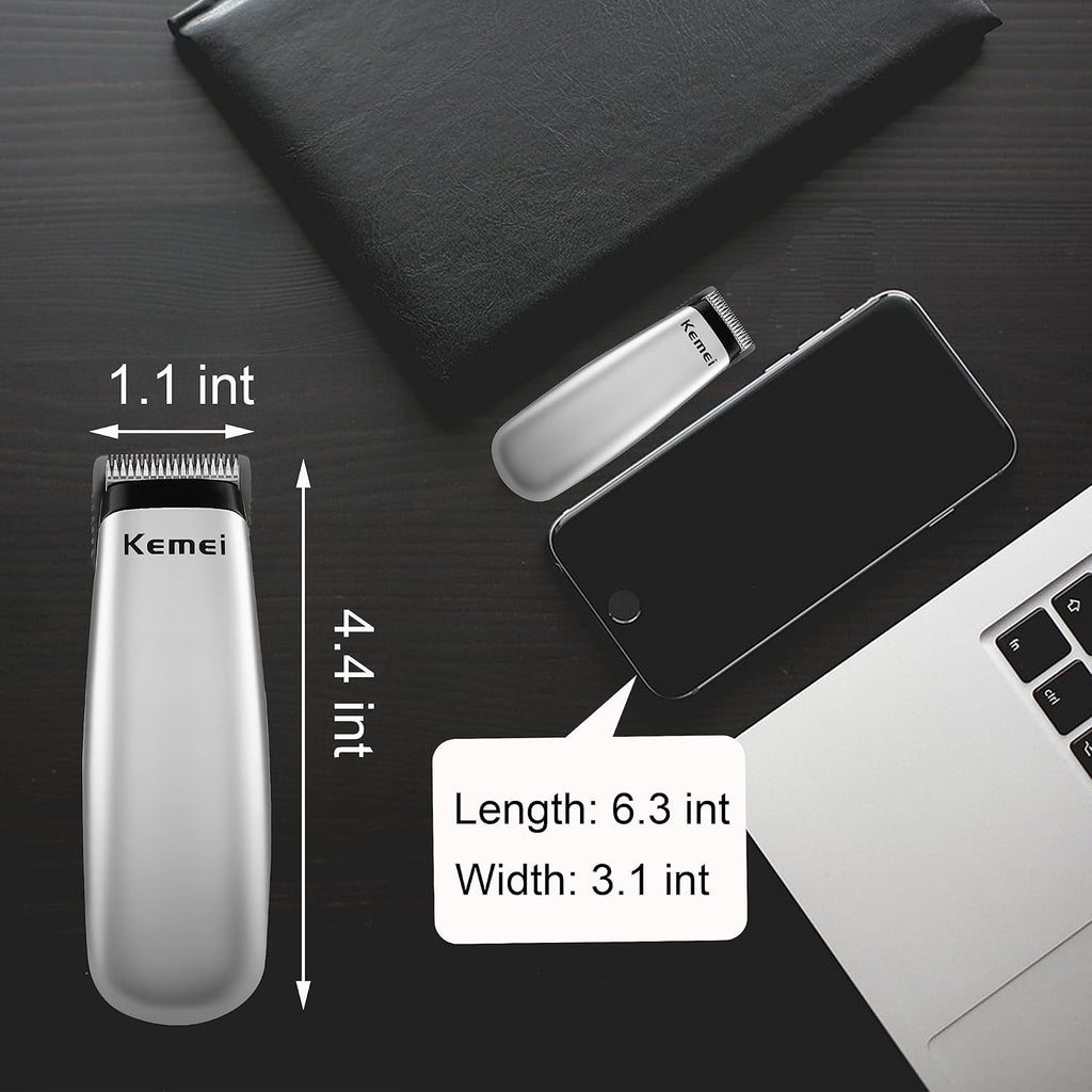 Kemei Mini Hair Trimmer Compact, Portable Clipper For Men, Precision Haircut And Shaving Tool Silver, Travel Friendly