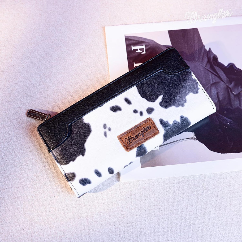 Montana West Wrangler Cow Print Bifold Wallet Women'S Wallets, Card Cases & Money Organizers Women Credit Card Wallet For Ladies Female Cash Wallett Black Wallets With Smooth Zipper