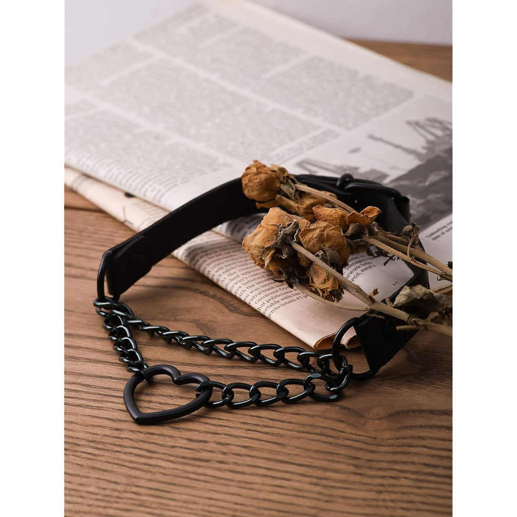 Sacina Goth Heart Chain Choker Necklace, PU Leather Choker, Gothic Punk Grunge Emo Necklace, Halloween Christmas Jewelry Gift for Women, Men