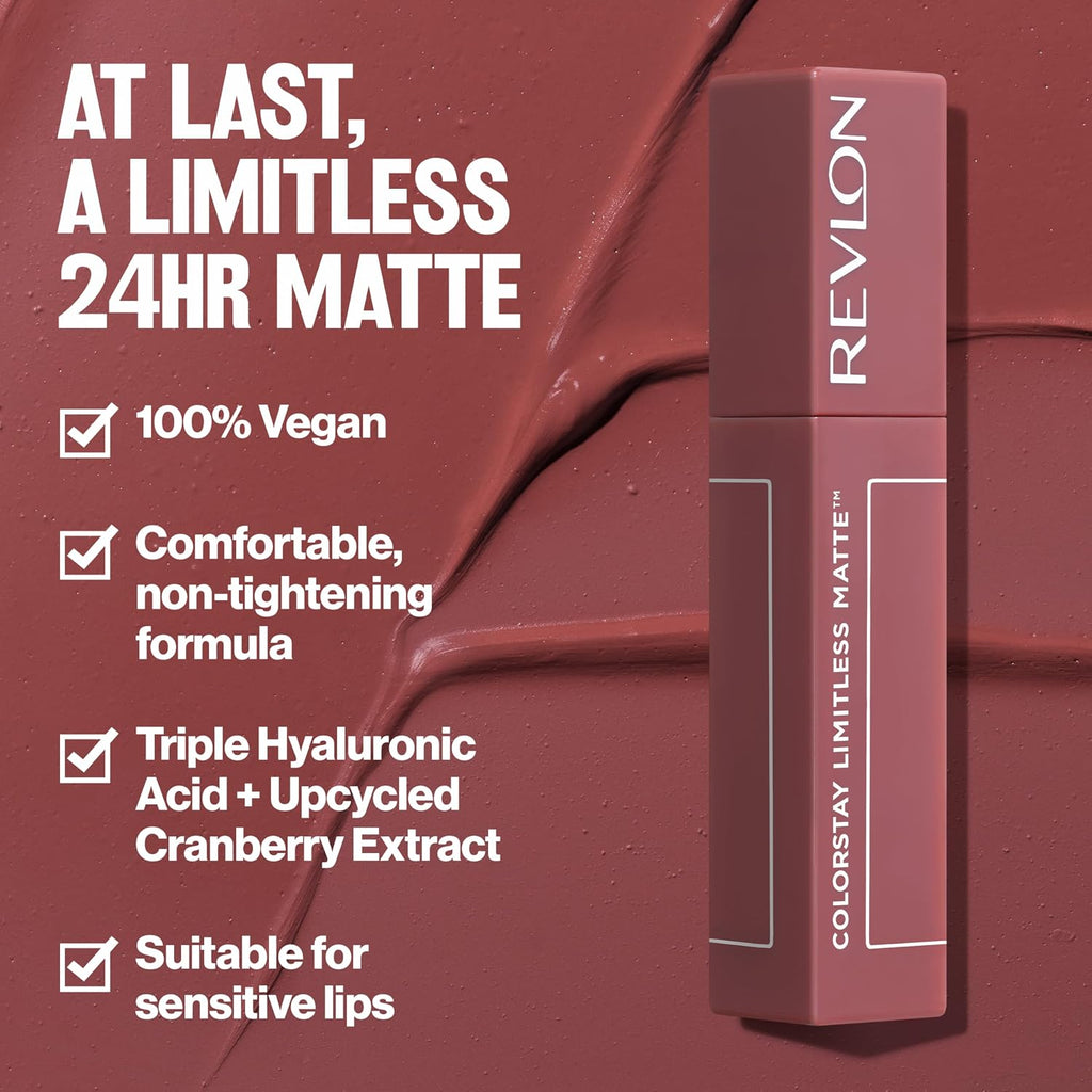 Revlon Colorstay Limitless Matte Liquid Lipstick, Vegan Formula, No-Budge, Longwear Lip Color, Long Lasting, Lightweight/Comfortable, Waterproof, 010 Top Talent, 0.17 Fl Oz