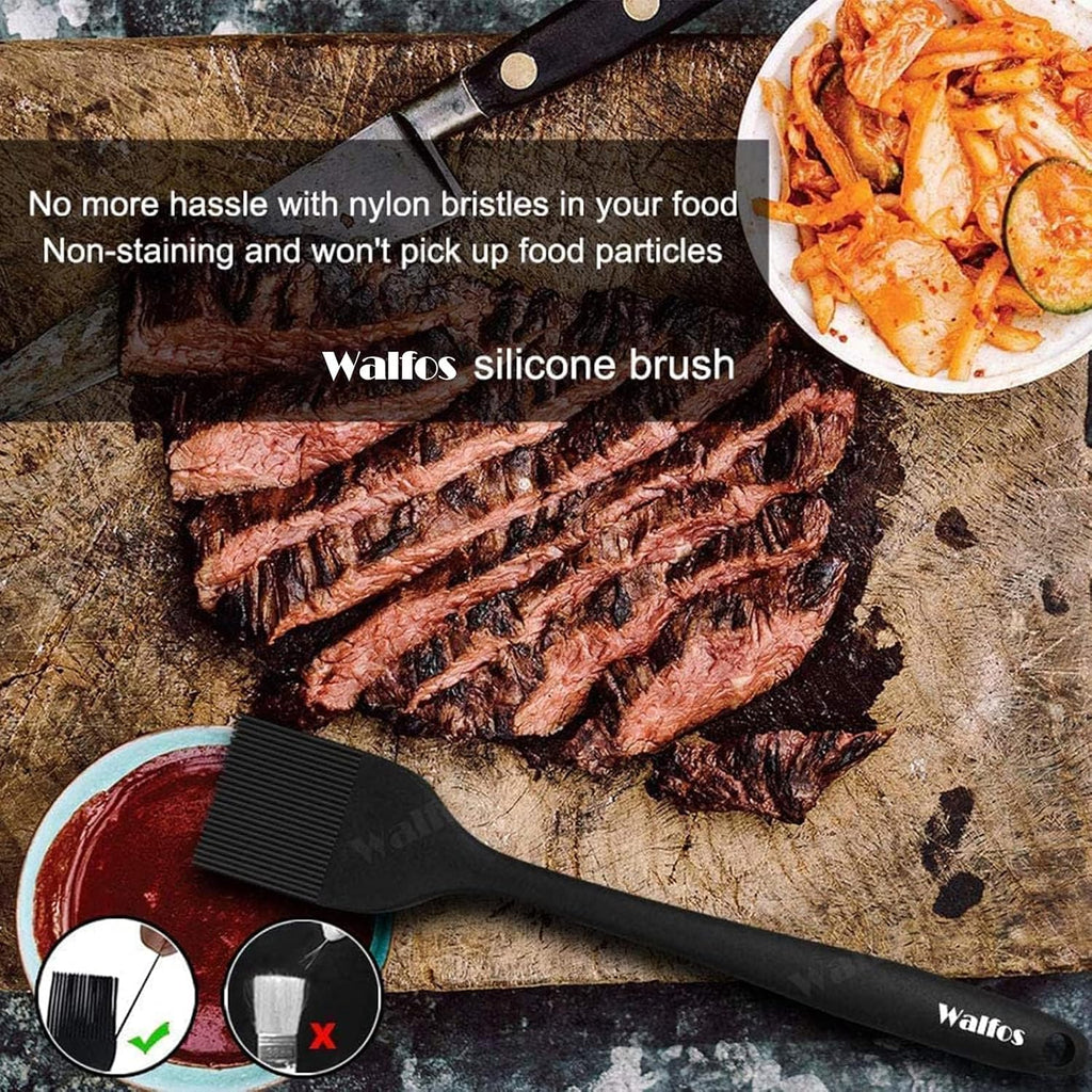 Walfos 600°F Heat Resistant Silicone Basting Brushes Bpa Free Pastry Brush, Spread Oil Butter Sauce For Bbq Grill Baking Kitchen Cooking, Dishwasher Safe (2 Size)