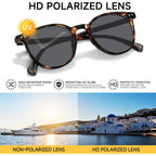 Round Sunglasses for Women Men, Polarized Retro Trendy Sunglasses Vintage Small Frame, UV Protection Lens Fashion Classic Tortoise/Grey