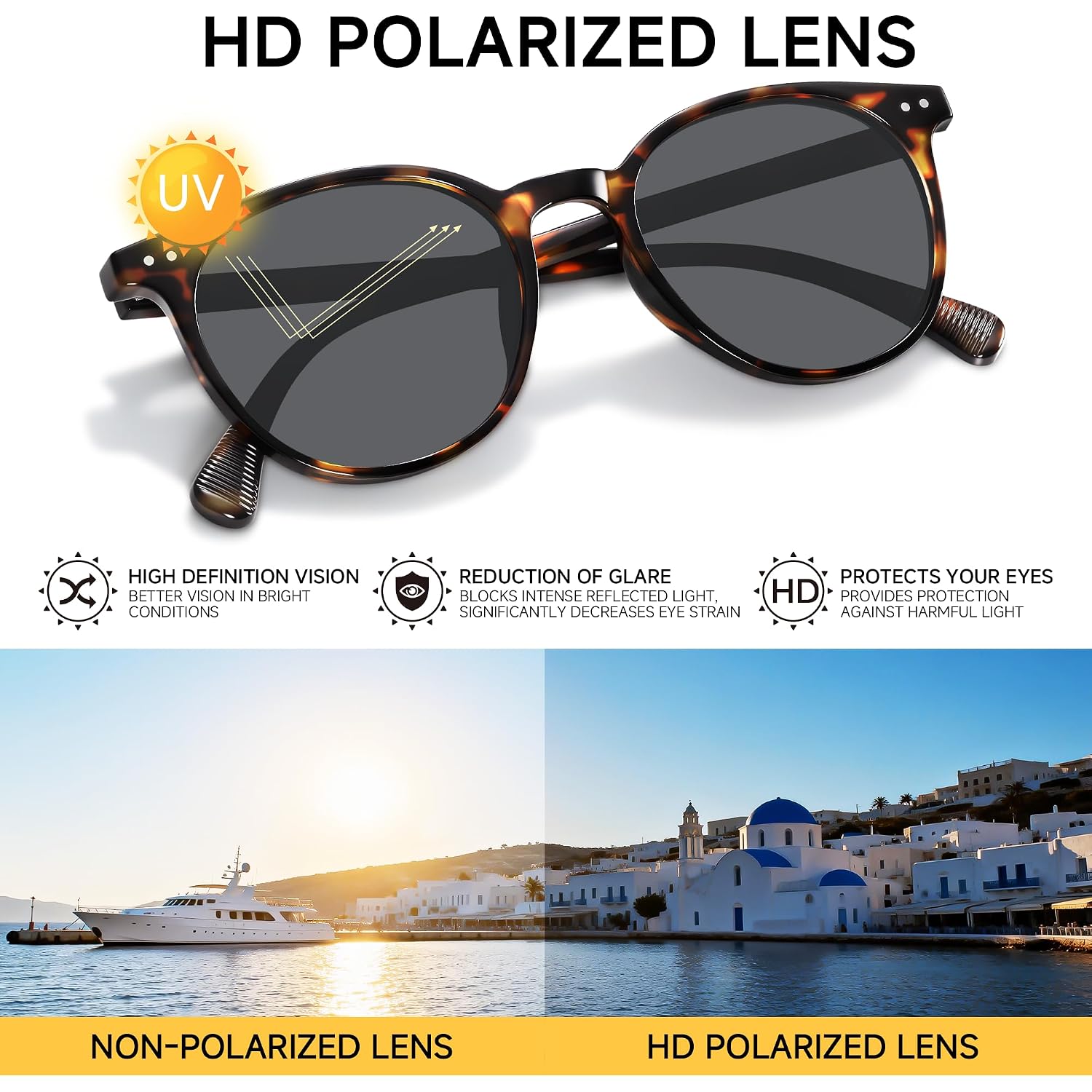Round Sunglasses for Women Men, Polarized Retro Trendy Sunglasses Vintage Small Frame, UV Protection Lens Fashion Classic Tortoise/Grey