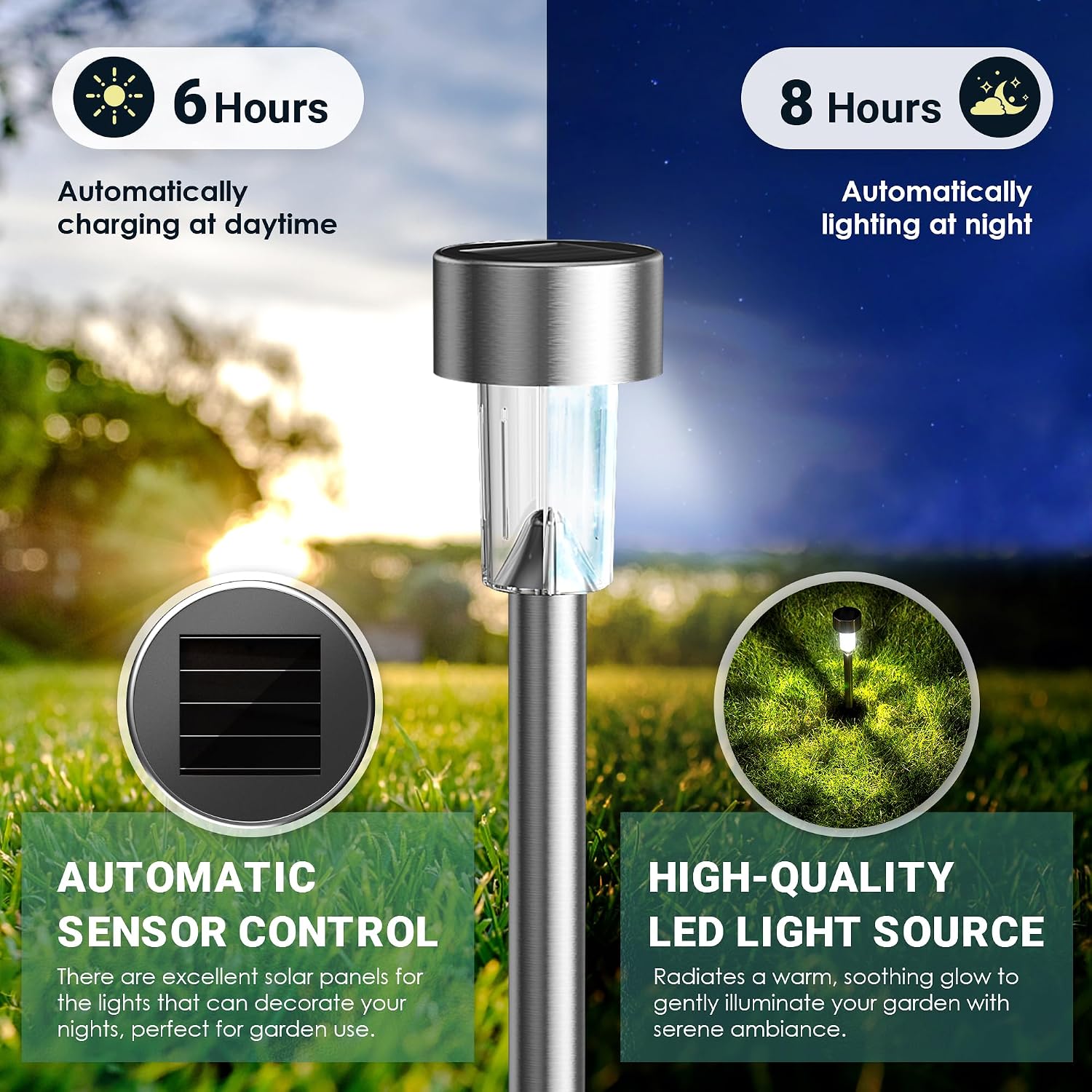 Gigalumi Solar Lights Outdoor Waterproof, 12 Pack, Stainless Steel Led Solar Garden Lights For Patio, Lawn, Yard And Landscape, Cold White | Stainless Steel Led, Cold White Brightness, Ideal For Patio Lawn Yard Landscape, Durable Decorative Lighting