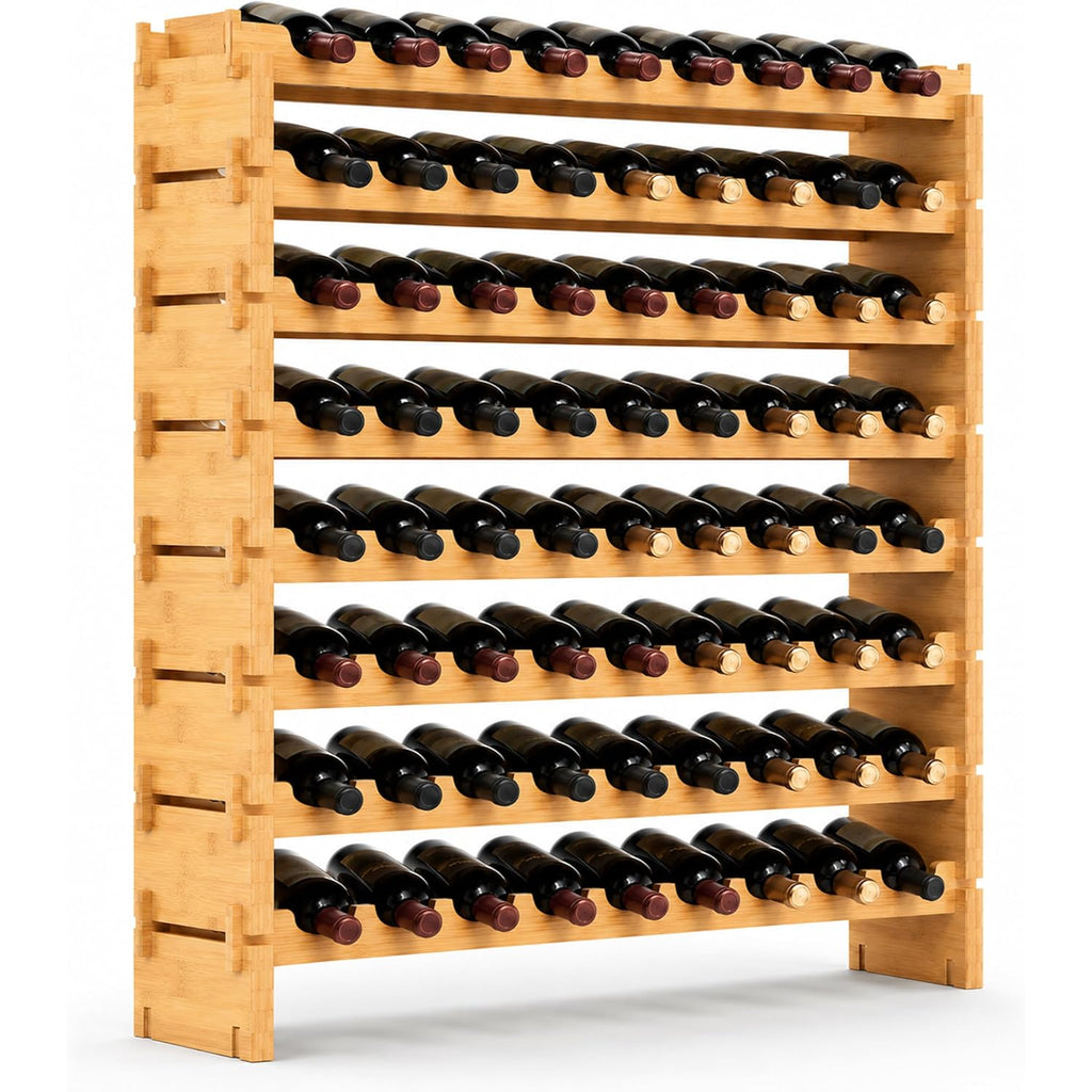 Nutrichef 72 Bottle Wine Rack Stackable Bamboo Freestanding, 8-Tier Modular Shelf, Sturdy Wobble Free, Upgraded 2026 Design, Easy No-Tool Assembly For Kitchen, Cellar Or Bar Storage 33.5" X 10" X 41"