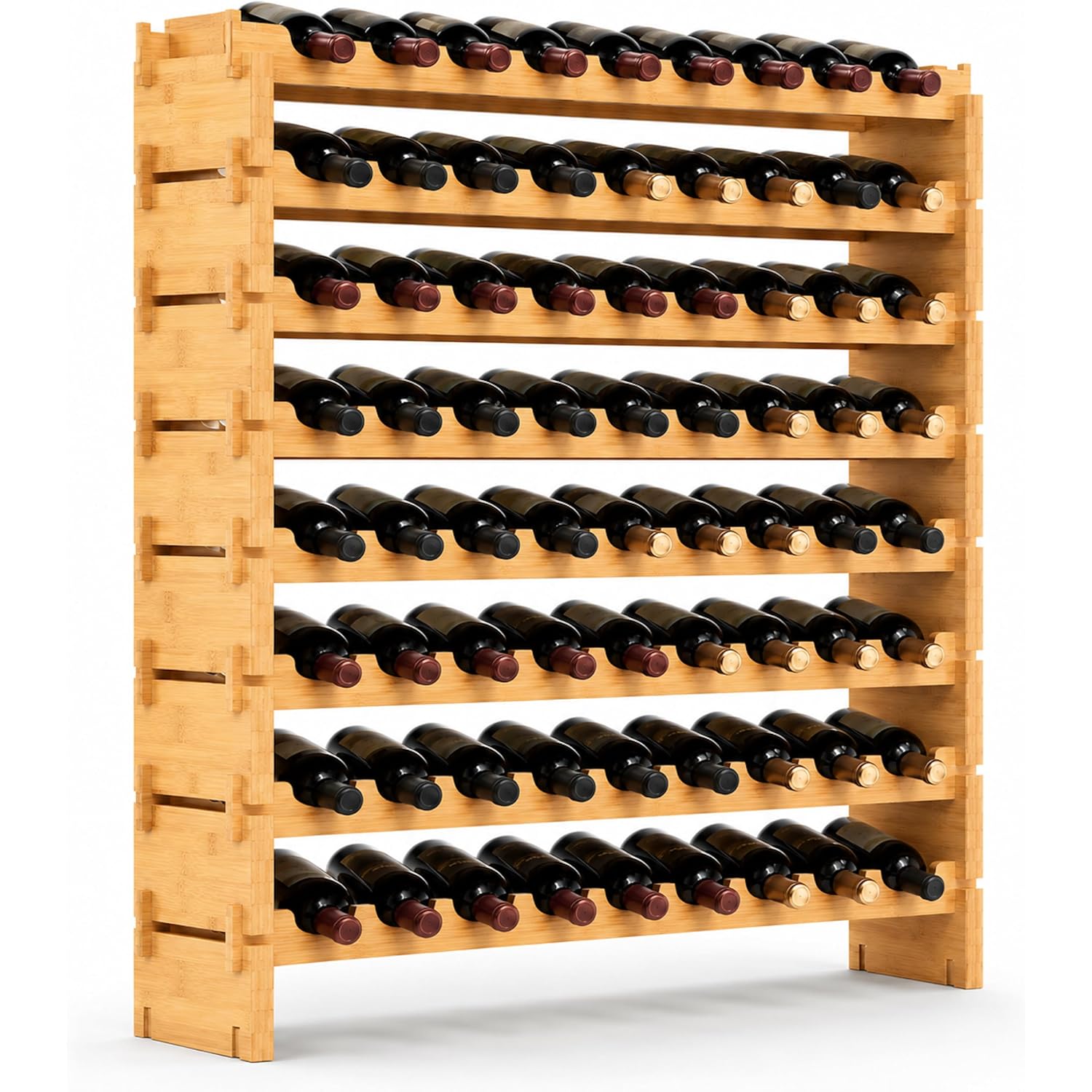 Nutrichef 72 Bottle Wine Rack Stackable Bamboo Freestanding, 8-Tier Modular Shelf, Sturdy Wobble Free, Upgraded 2026 Design, Easy No-Tool Assembly For Kitchen, Cellar Or Bar Storage 33.5" X 10" X 41"