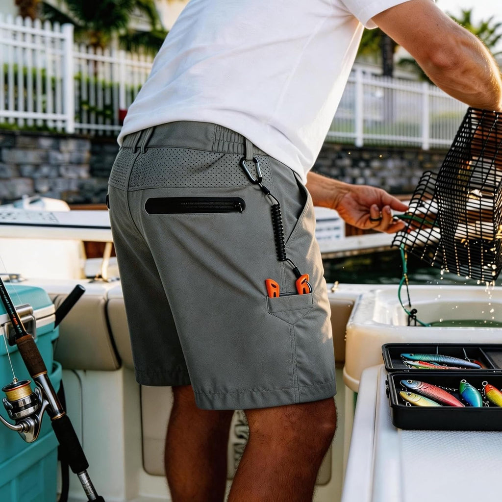 Palmyth Men’S Fishing Shorts 7" Inseam With 5 Pocket Breathable Cargo Shorts Water-Resistant Lightweight Quick Dry