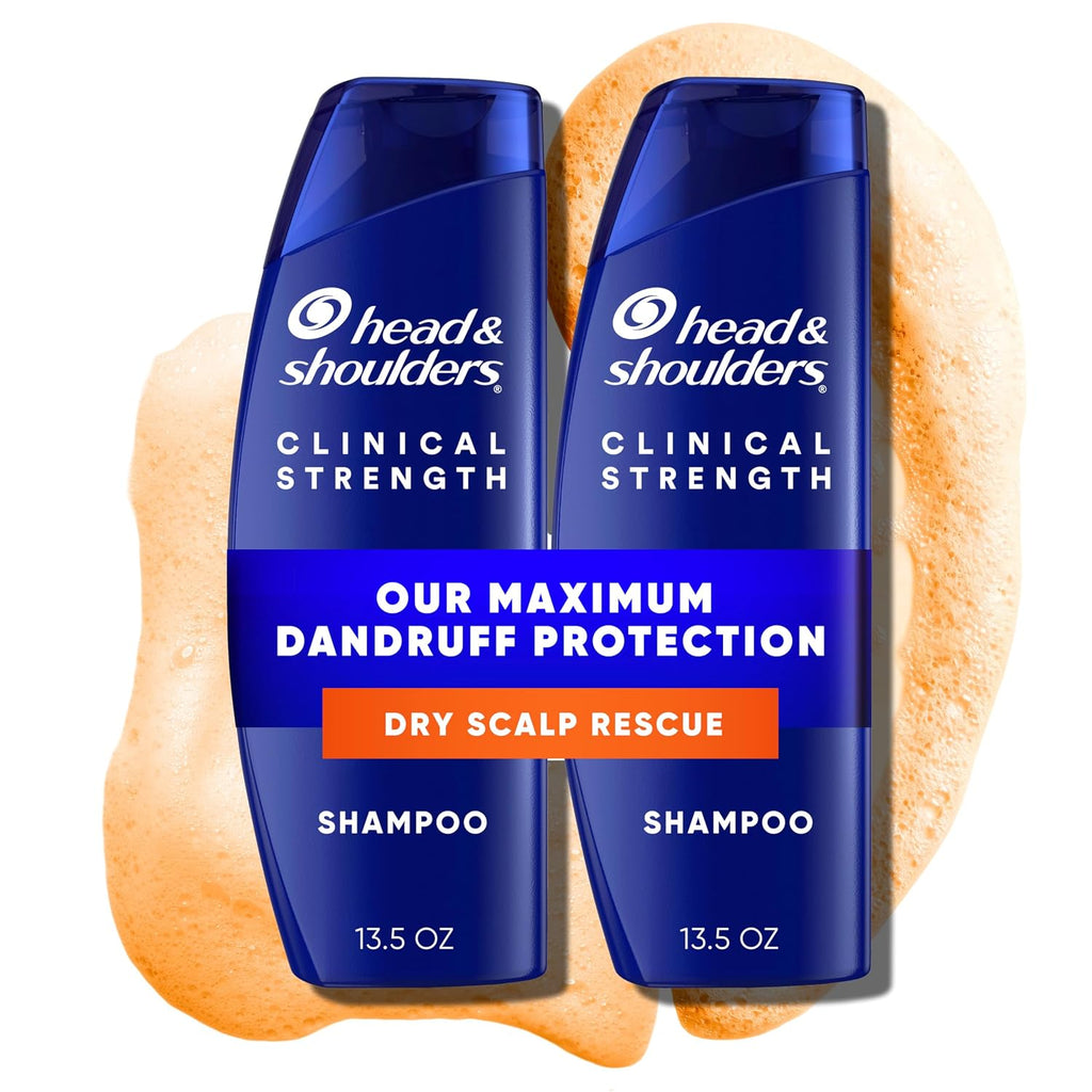 Head & Shoulders Anti-Dandruff Shampoo With 1% Selenium Sulfide, Clinical Strength Dry Scalp Rescue Shampoo Twin Pack, Seborrheic Dermatitis Relief, Dry Scalp 13.5 Fl Oz Each