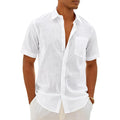 Mens Linen Textured Shirt Cotton Short Sleeve Summer Button Down Shirts | 100% Cotton, Linen-Look Texture, Casual Wear, Breathable Feel, Lightweight, Untucked, Regular Fit, Beach, Vacation, Resort