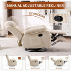 Adult 360° Rocking Recliner Chair，Nursery Rocker Reclining Chair With Side Pocket, A Comfy Upholstered Single Sofa Armchair. Suitable For Living Room, Bedroom Nursing Use, Velvet Fabric In Beige