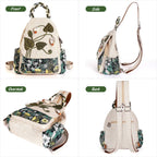 Girl's Convertible Sling Bag, Hand Craft Artisan Purse, Beautiful Canvas Premium Casual Day Mini Backpack for Women (Green Marsh)