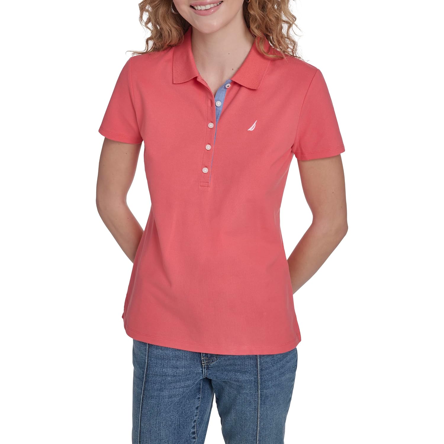 Nautica Women'S 5-Button Short Sleeve Breathable 100% Cotton Polo Shirt